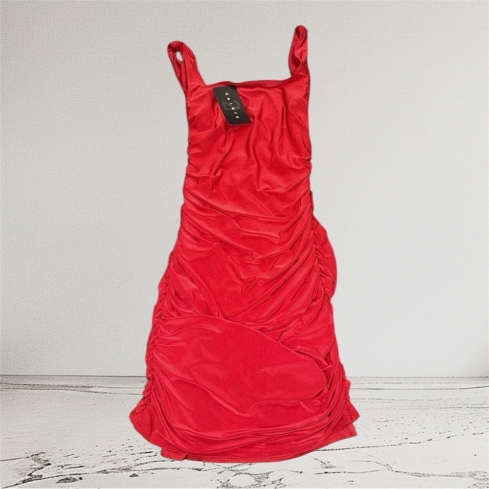 21 Saints Red Ruched Mini Bodycon Cocktail Dress Size XS Extra Small NEW
